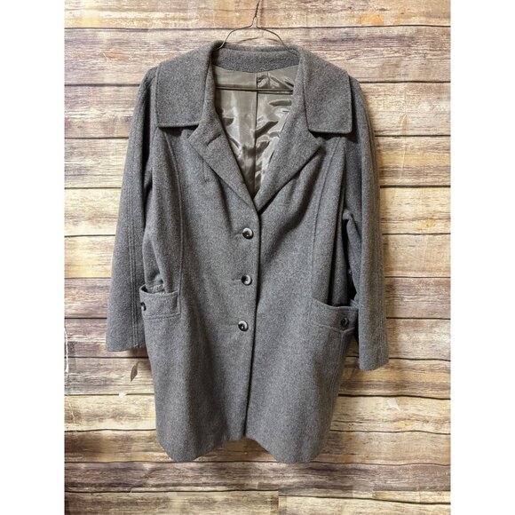 Vintage 1980s Womens Wool Blend Coat‎ Size 22W Gray With Front Pockets Back Belt - Picture 1 of 6